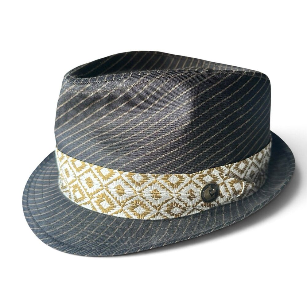Goorin Bros Brown Pinstripe Fedora Hat With Patterned Band X-Large EUC
